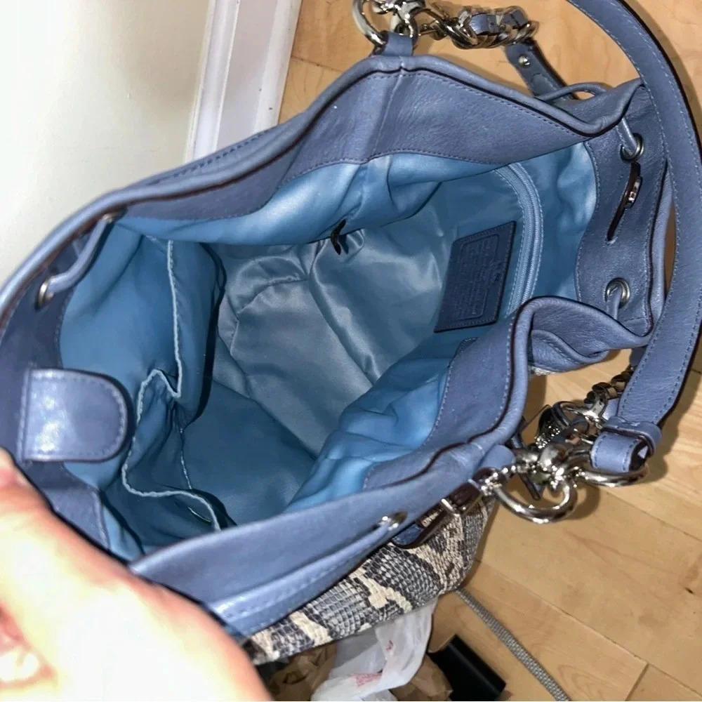 Coach Madison Marielle Python Snakeskin Blue Drawstring Shoulder Bucket Bag - Picture 7 of 14